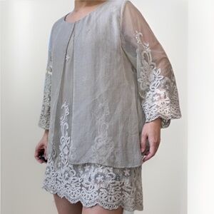PAPA VANCOUVER SizeM Layered Organza Mesh Fully Embroidered Blouse Tunic Y2K 90s